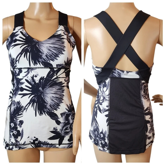 Lululemon Push Ur Limits Tank In Brisk Bloom Black White / Black. Women's Size 6 - Picture 1 of 15